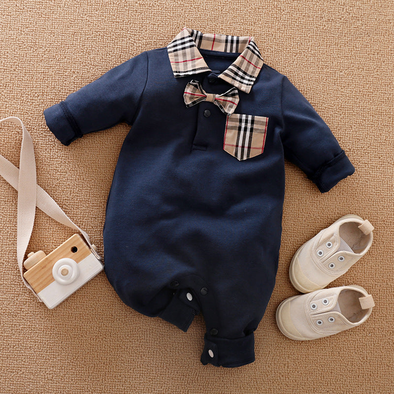 Classic Charm Long Sleeved Gentleman Romper for Baby Boys Timeless Baby Clothes with Gentlemanly Style