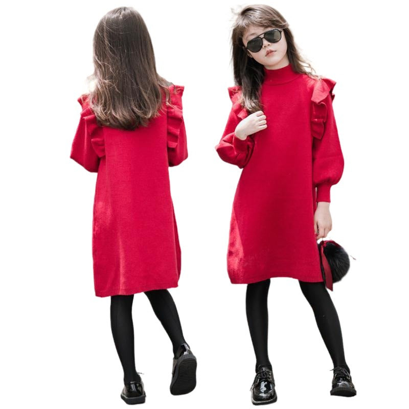 Red Fashion Children Knitted Princess Dress Scert Pretty