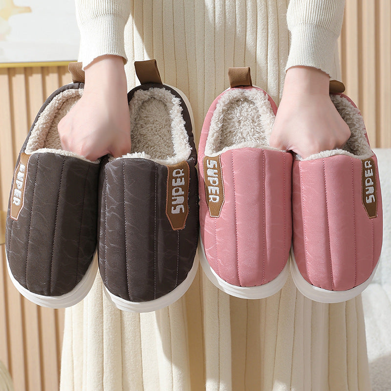 Stay Cozy and Stylish with Striped Home Slippers: Waterproof, Thick-Soled, Non-Slip, and Warm - Perfect for Women, Men, and Couples in Autumn and Winter