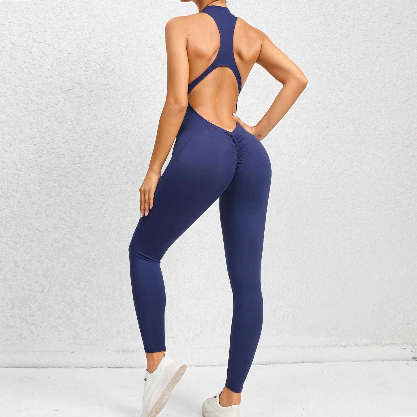 Sculpt and Stretch Sleeveless Zippered Yoga Jumpsuit for Women Fashionable Fitness Outfits