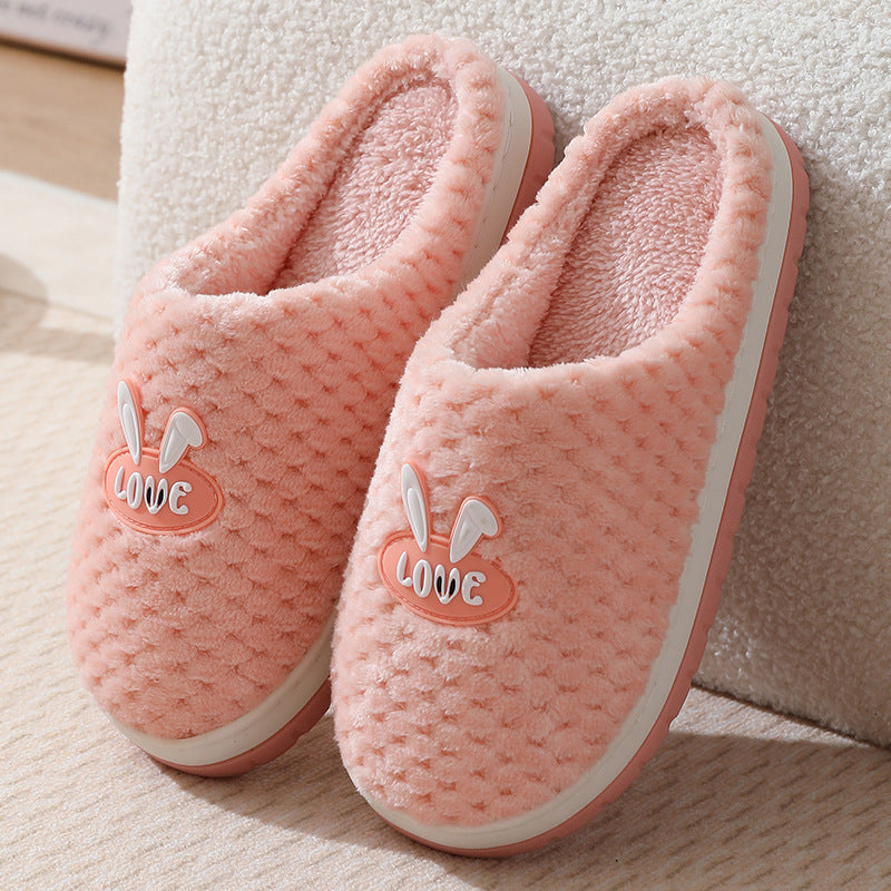 Cozy Comfort Cute Rabbit Plaid Home Slippers for Women Warm and Non Slip Style