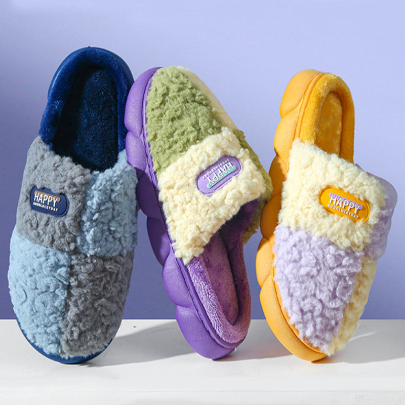 Color Matching Winter Plush Slippers Anti Slip House Shoes for Cozy Comfort