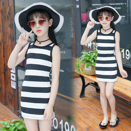 Korean Chic Summer New Fashion Chiffon Print Skirt for Big Kids Girls