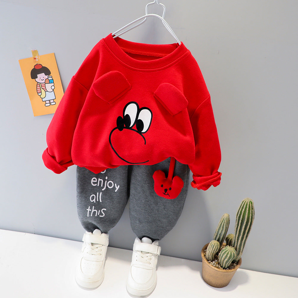 Playful Fashion Fusion Children Cartoon Long Sleeve Pants Suit for Stylish and Comfortable Leisure Activities