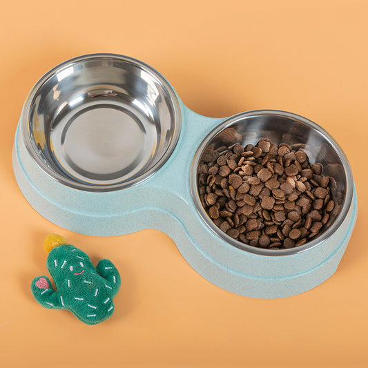 Double Pet Bowls - Stainless Steel Feeder for Cats and Dogs