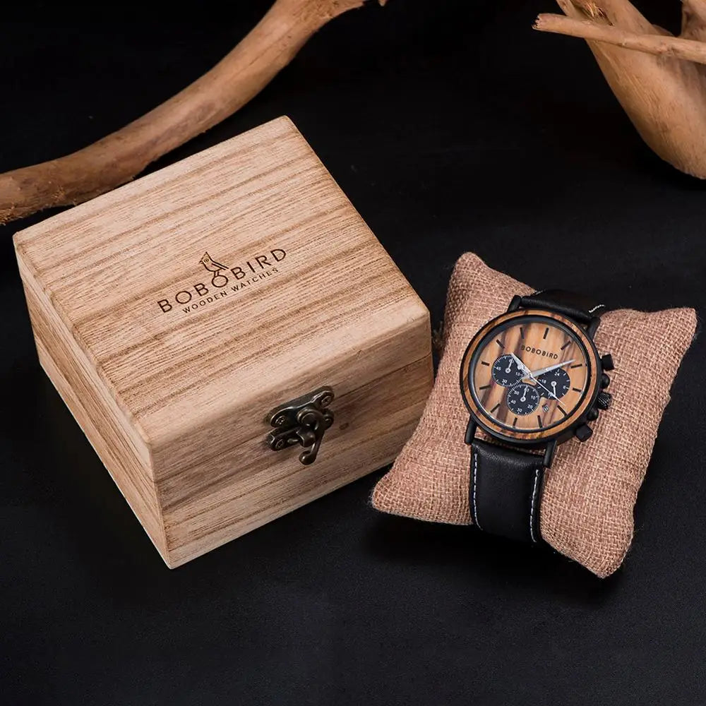 BOBO BIRD Wood Watch Stylish Chronograph Timepieces with Military Inspired Quartz Movement for Men and Women