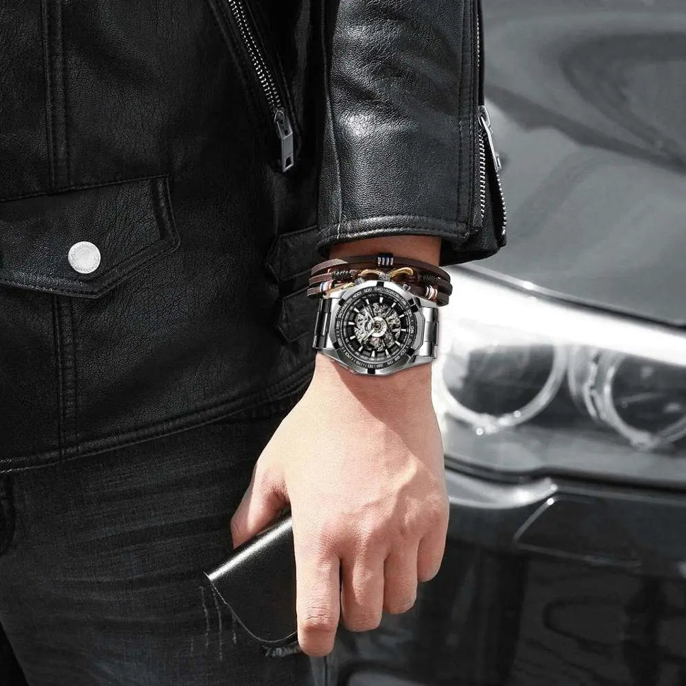 Stainless Steel Waterproof Skeleton Watch for Men – A Top Luxury Brand in Mechanical Sport Watches