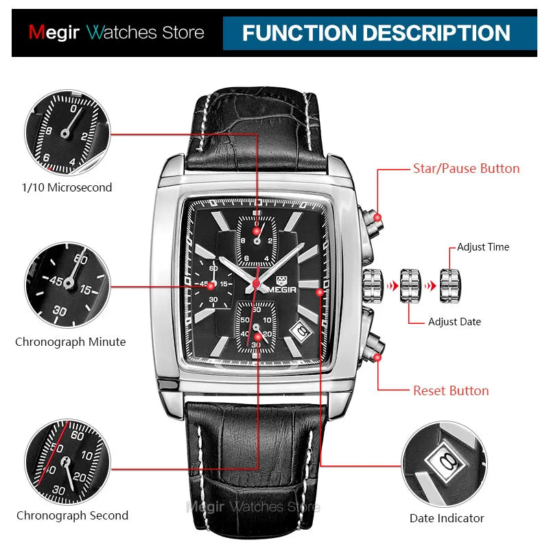 Hot Fashion Sport Wristwatch for Men – A New Brand Chronograph with Luminous Features, Leather Strap, and Calendar Hour Precision