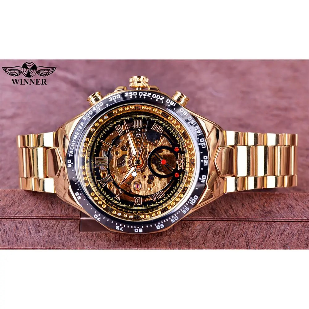 Winner Mechanical Sport Golden Luxury for Men – Automatic Skeleton Watch with a Timeless Design