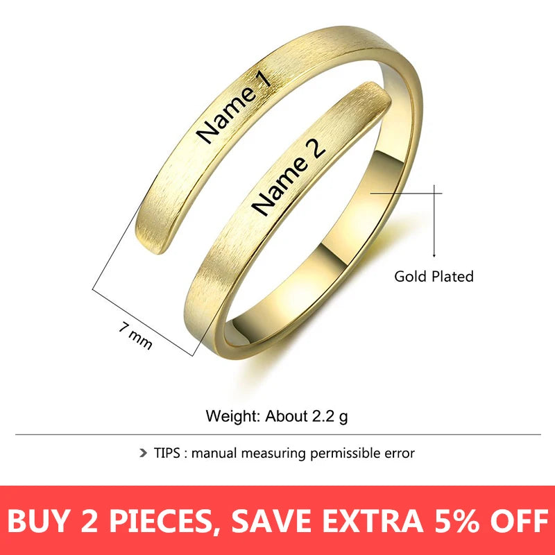 Ring Customize Engraved Names Adjustable Rings for Women Anniversary Jewelry (JewelOra RI103498)