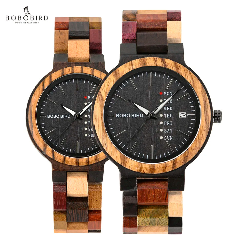 Wood Couple Watches with Handmade Craftsmanship and Auto Date Function