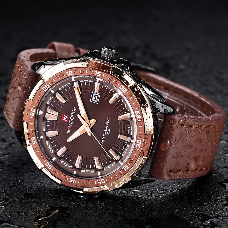 Top Luxury Brand Sport Watch for Men – Waterproof Quartz Precision, Military-inspired, with Leather Wrist Appeal