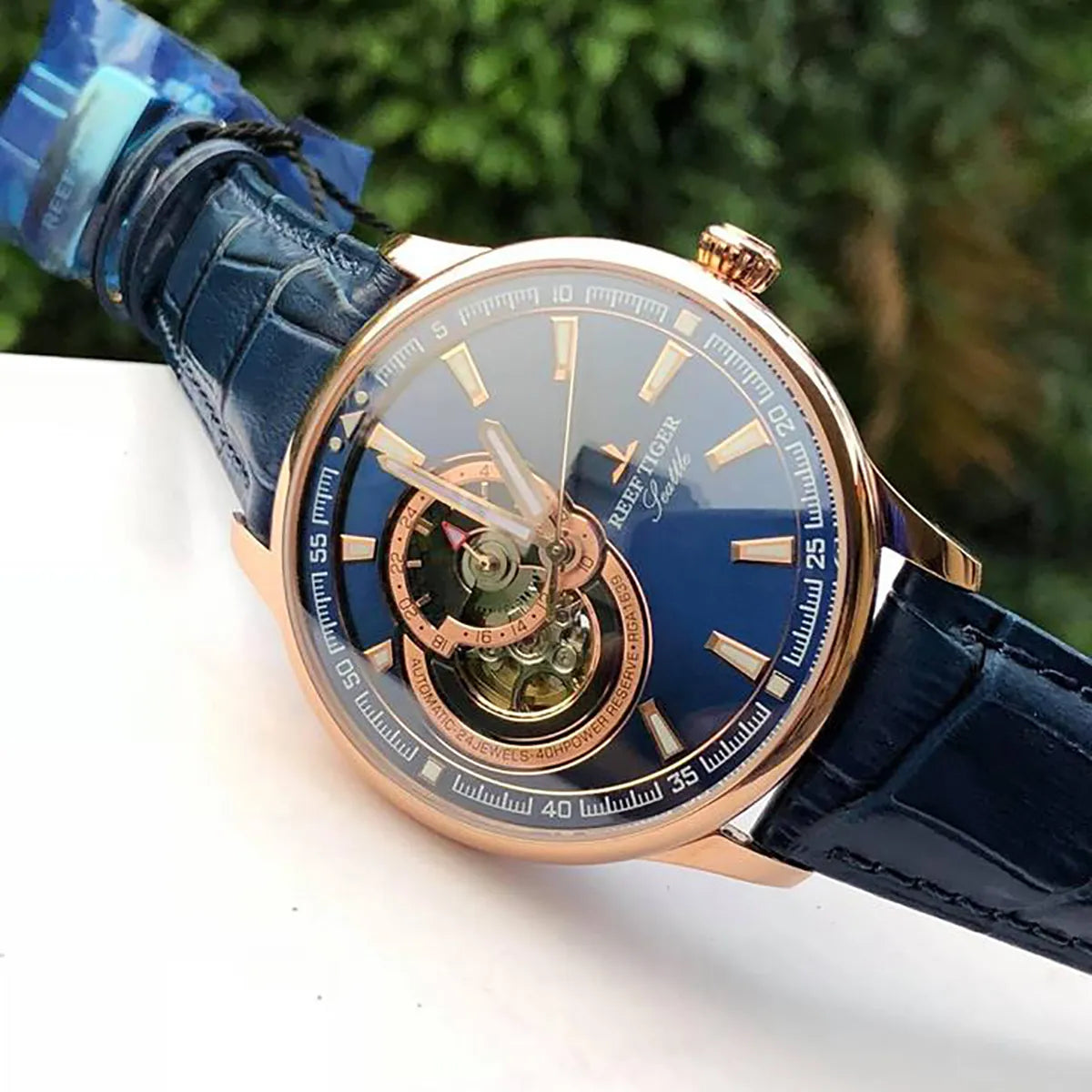 Reef Tiger/RT RGA1639: The Ultimate in Luxury - A Top Brand Blue Tourbillon Automatic Mechanical Dress Watch for Men (Relogio Masculino)