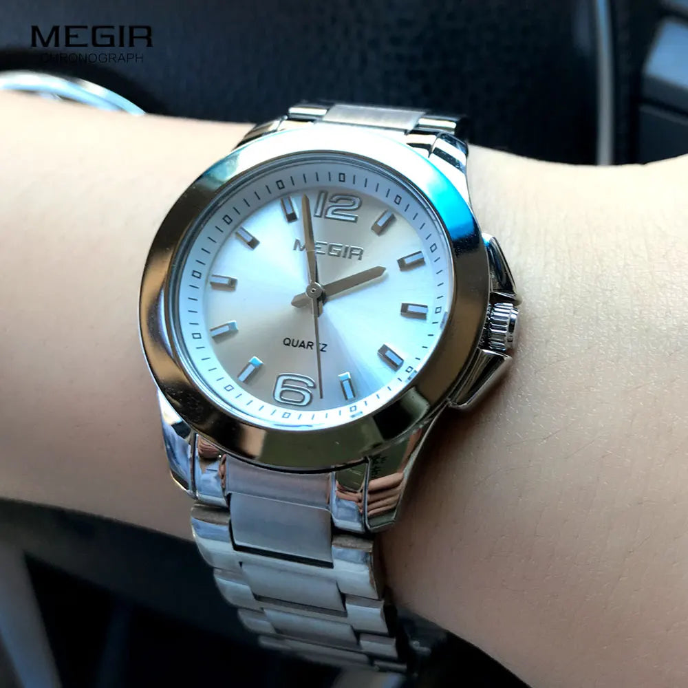 MEGIR Women's Simple Round Dial Quartz Watches Stainless Steel Waterproof Wristwatch for woman MS5006L