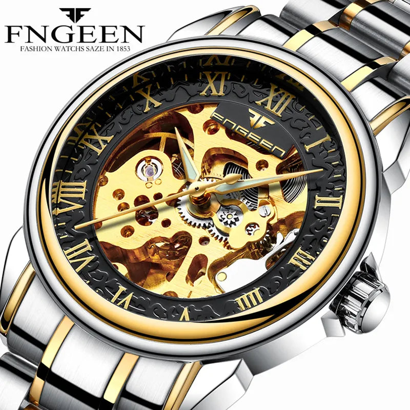 Gold Fashion Skeleton Tourbillon: Men's Automatic Mechanical Watch - A Top Brand Timepiece for the Stylish Gentleman (Relogio Masculino)