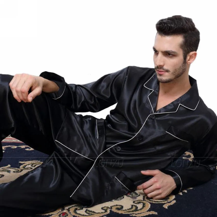 Silk Elegance Men's Pajama Set for Luxurious Loungewear – Perfect for All Seasons, Available in U.S. Sizes S to 4XL