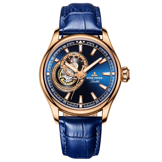 Reef Tiger/RT RGA1639: The Ultimate in Luxury - A Top Brand Blue Tourbillon Automatic Mechanical Dress Watch for Men (Relogio Masculino)