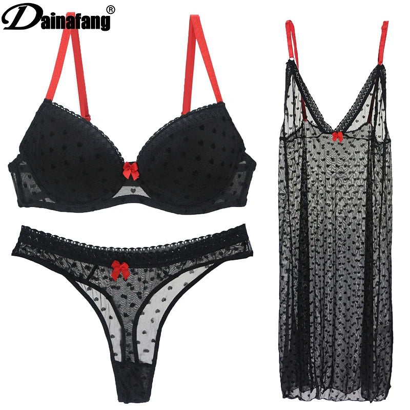 Ling Cup Bra and Brief Set Sexy Nightgown Underwear Sets for Women Intimate Wear