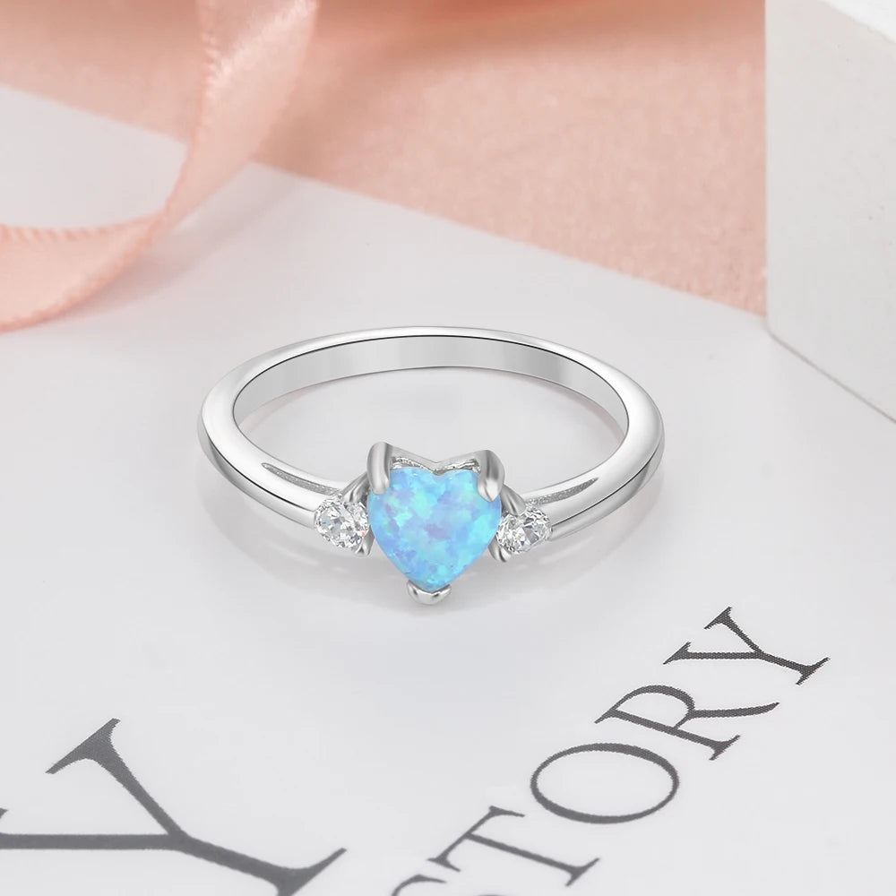 Classic Eternal Heart Rings Silver Color Blue Pink White Opal Women's Ring Engagement Finger Ring Fashion Jewelry for Women