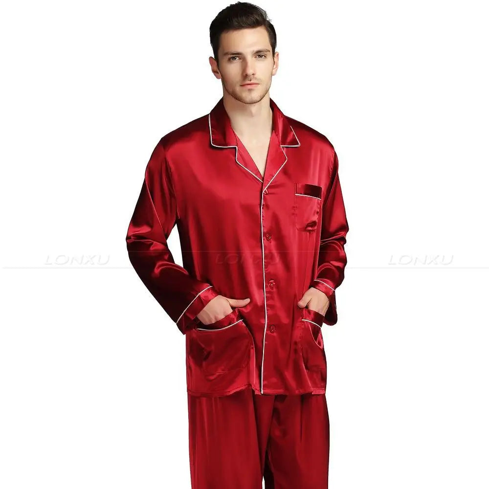 Silk Elegance Men's Pajama Set for Luxurious Loungewear – Perfect for All Seasons, Available in U.S. Sizes S to 4XL