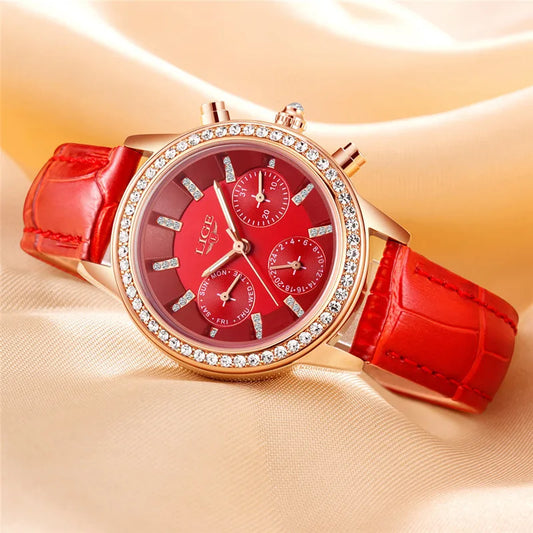 LIGE Elegance Top Luxury in Women's Fashion – Quartz, Leather, and Diamonds, the Perfect Dress Watch and Gift in a Stylish Box