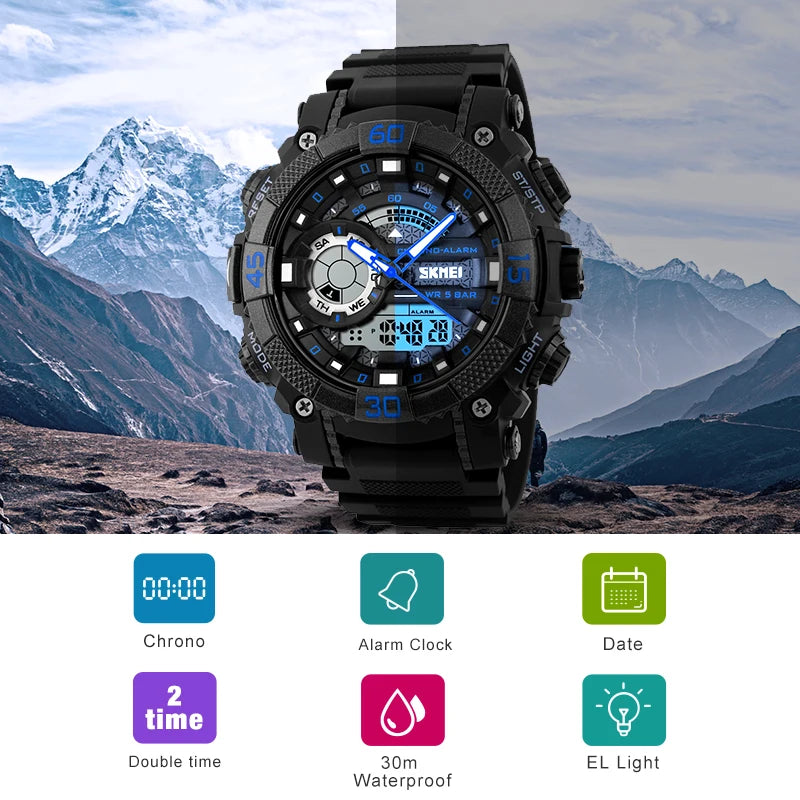 Fashion Dial meets Outdoor Adventure – Men's Electronic Quartz Digital Watch with 50M Waterproof Capability for the Modern Explorer