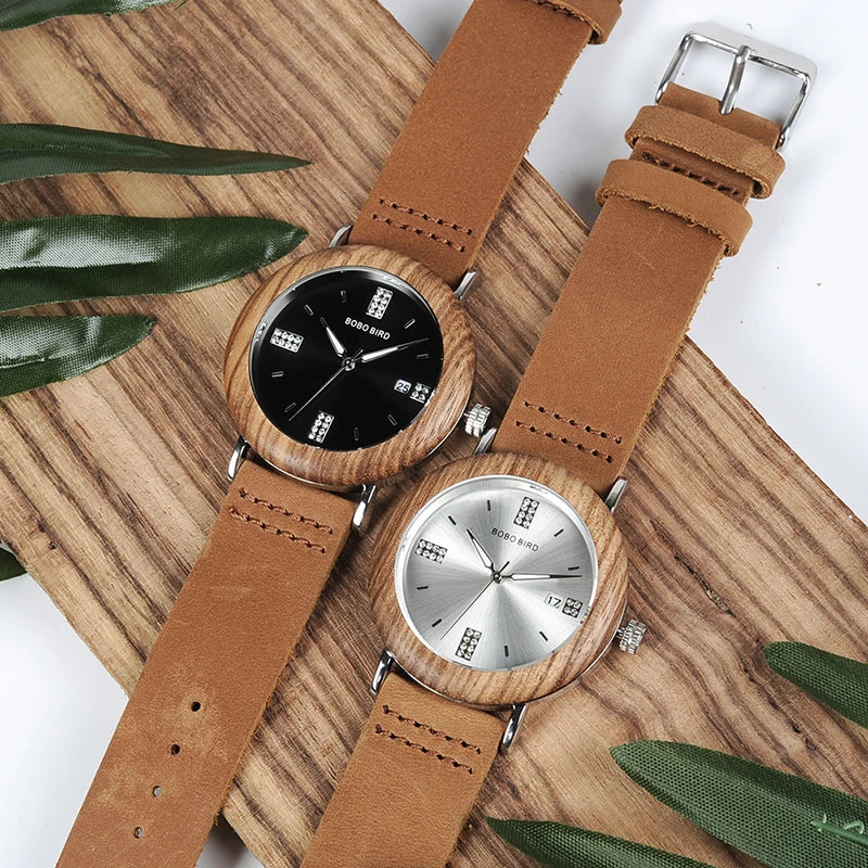 Women's Wooden Watch: Newest Fashion Quartz Timepiece with Calendar Date, Imitate Diamond Gems, and Stylish Wood Box