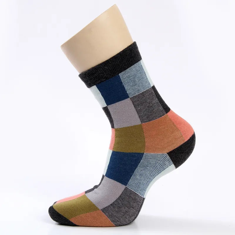 Happy Feet Combed Cotton Compression Socks with Colorful Square Design for Men Size 39-45