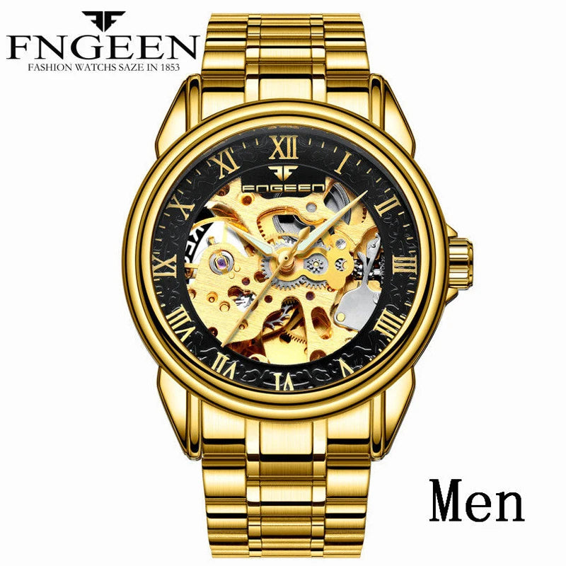 Gold Fashion Skeleton Tourbillon: Men's Automatic Mechanical Watch - A Top Brand Timepiece for the Stylish Gentleman (Relogio Masculino)