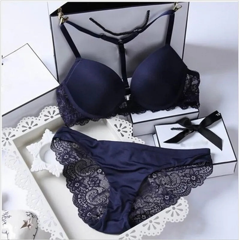 Sexy Elegant ABC Cup Bra and Panty Set Women Bras Sets  Lady Underwear Push Up Lingeries Brief Thong