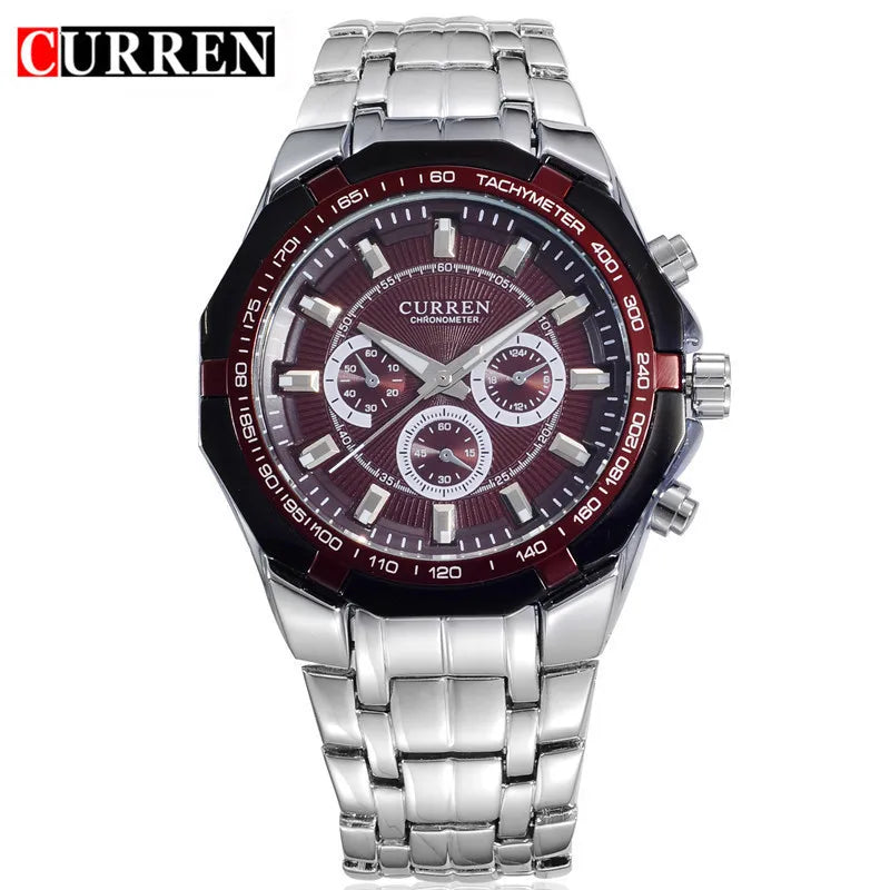 CURREN Full Steel Elegance: A Luxury Military Quartz Wristwatch for the Modern Man – Casual, Waterproof, and Timelessly Stylish