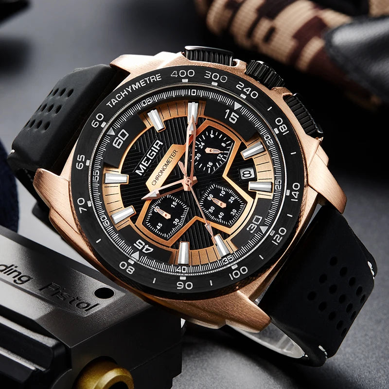 MEGIR ChronoForce: Unleash Adventure with Military Style – Fashionable Quartz Chronograph for Men with Casual Silicone Strap