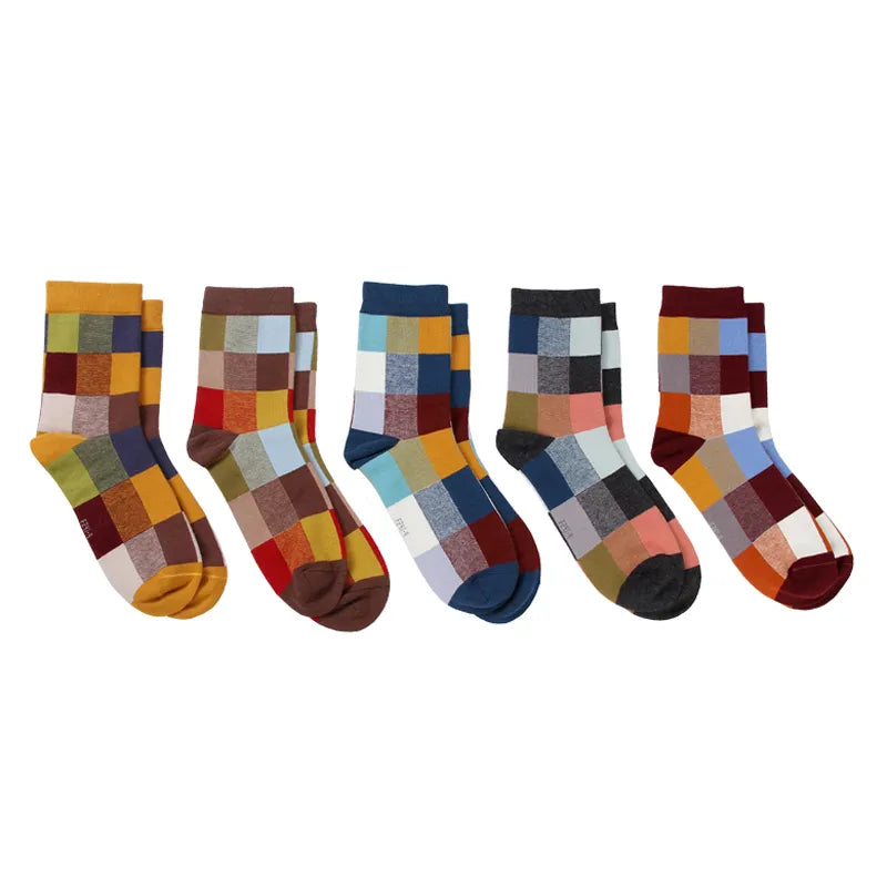 Happy Feet Combed Cotton Compression Socks with Colorful Square Design for Men Size 39-45