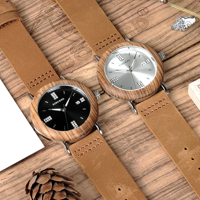 Women's Wooden Watch: Newest Fashion Quartz Timepiece with Calendar Date, Imitate Diamond Gems, and Stylish Wood Box