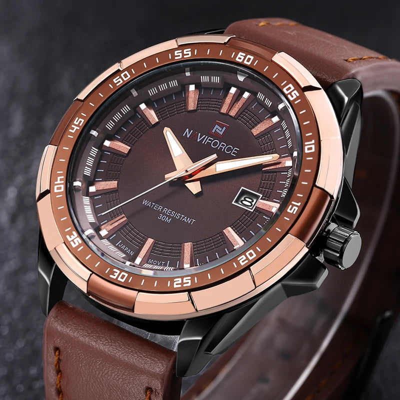 Top Luxury Brand Sport Watch for Men – Waterproof Quartz Precision, Military-inspired, with Leather Wrist Appeal