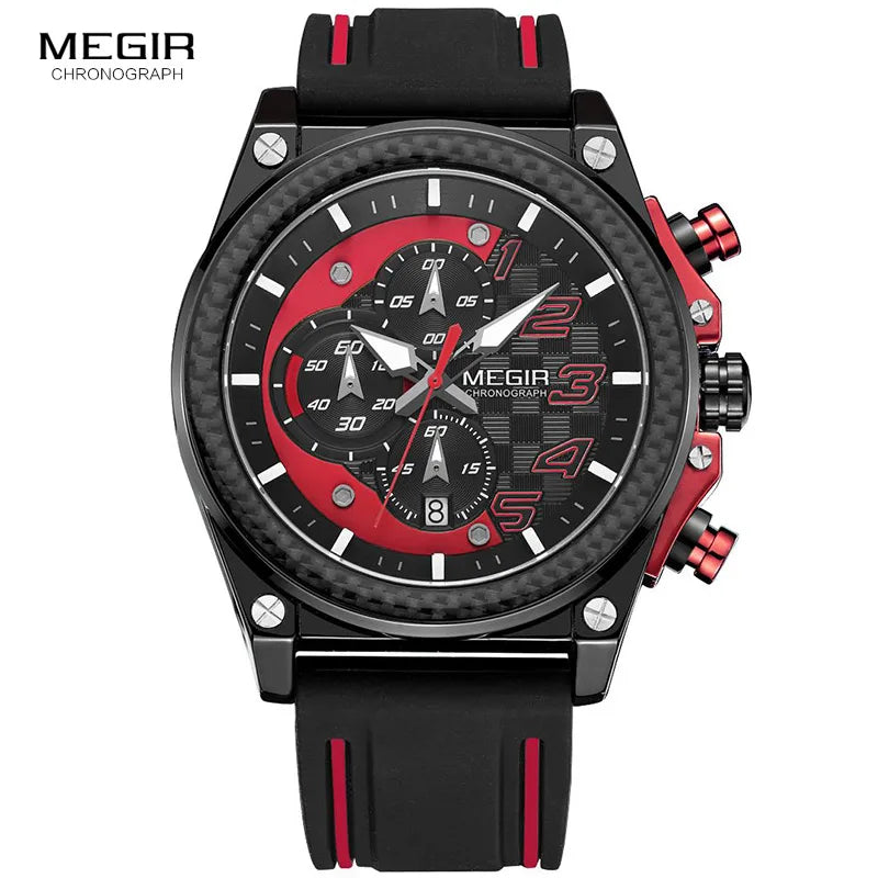 Megir Men's Chronograph Quartz Watches for Male Waterproof Luminous Wristwatch with Rubber Strap for Boys Man 2051G-1N8