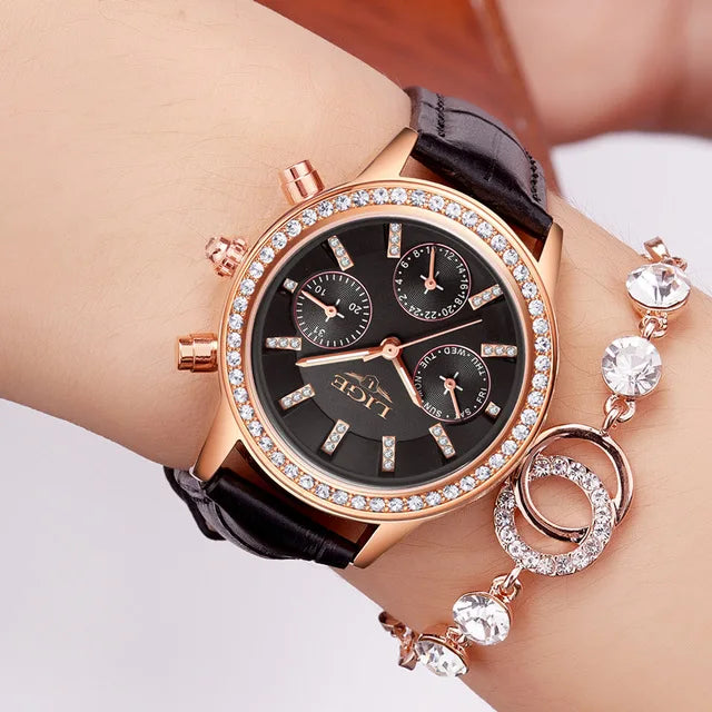 LIGE Elegance Top Luxury in Women's Fashion – Quartz, Leather, and Diamonds, the Perfect Dress Watch and Gift in a Stylish Box