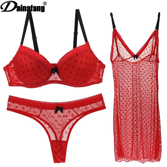 Ling Cup Bra and Brief Set Sexy Nightgown Underwear Sets for Women Intimate Wear