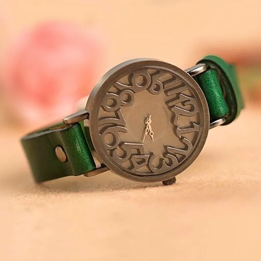 Women's Vintage Digital Hollow Dress Watch: Genuine Cow Leather Strap, Student Leisure Timepiece (Female Quartz Watch)