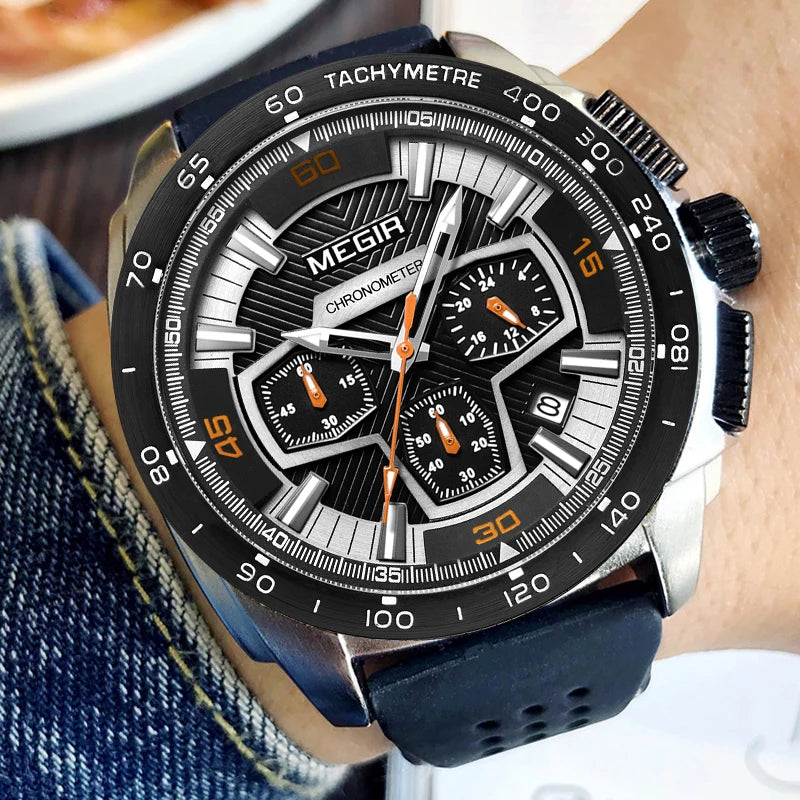 MEGIR ChronoForce: Unleash Adventure with Military Style – Fashionable Quartz Chronograph for Men with Casual Silicone Strap