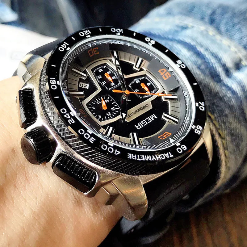 MEGIR ChronoForce: Unleash Adventure with Military Style – Fashionable Quartz Chronograph for Men with Casual Silicone Strap