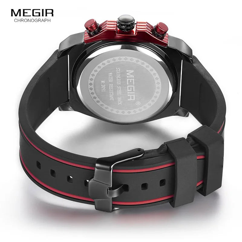 Megir Men's Chronograph Quartz Watches for Male Waterproof Luminous Wristwatch with Rubber Strap for Boys Man 2051G-1N8