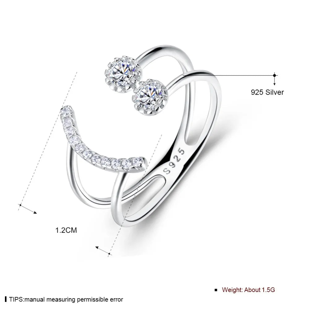 Silver Ring Sparkling Cubic Zirconia Smile Face Design Adjustable Ring S925 Silver Jewelry (Lam Hub Fong)