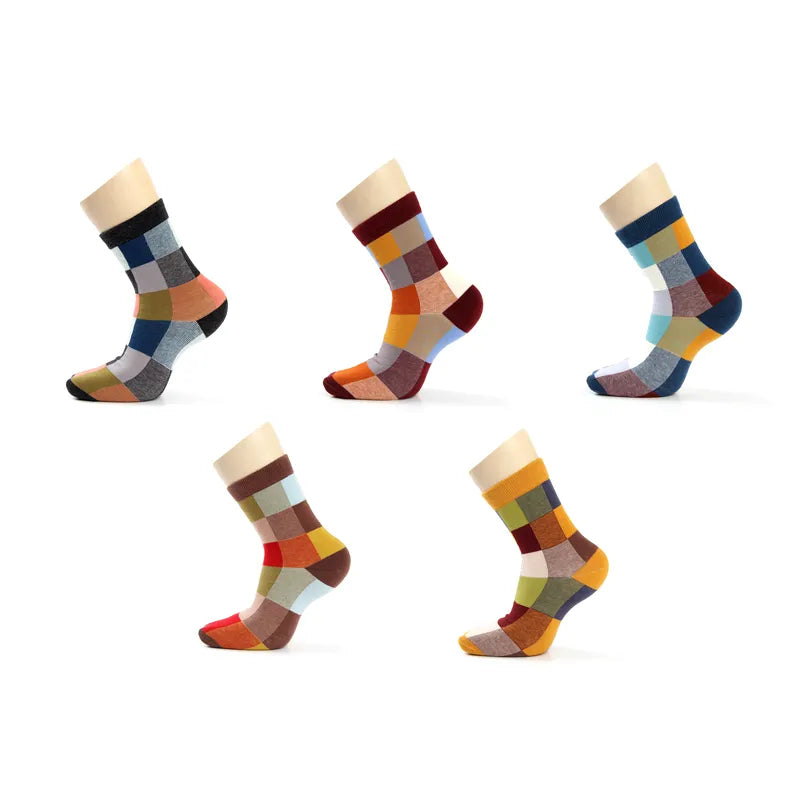 Happy Feet Combed Cotton Compression Socks with Colorful Square Design for Men Size 39-45