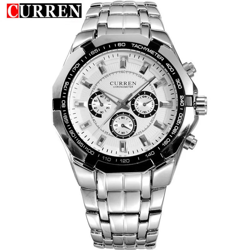 CURREN Full Steel Elegance: A Luxury Military Quartz Wristwatch for the Modern Man – Casual, Waterproof, and Timelessly Stylish