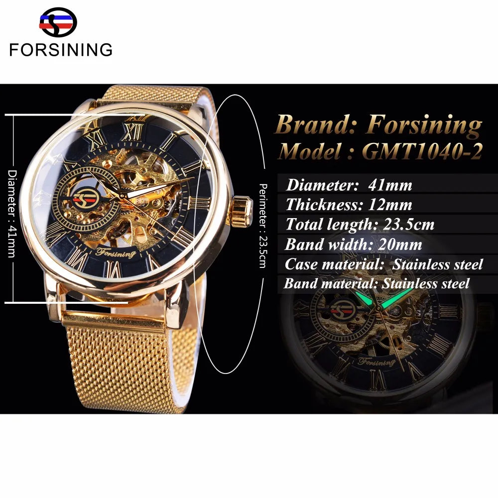 Forsining Top-Brand Luxury: 2017 Fashion Mechanical Skeleton Men's Watch with Transparent Case and 3D Logo Engraving