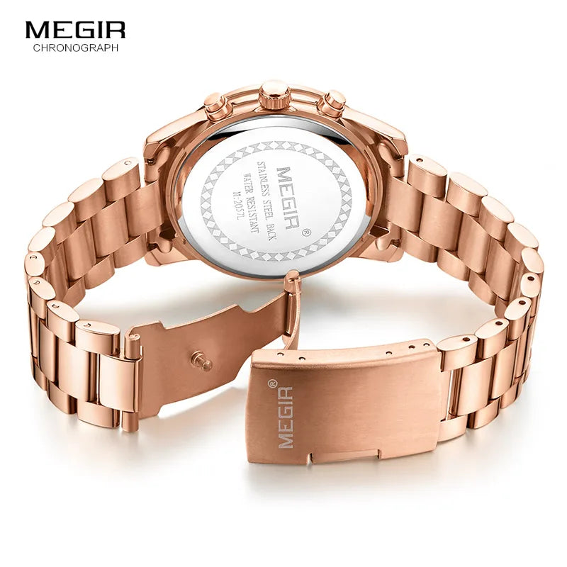 Megir Ladies Watch Chronograph Quartz Watches Women Top Brand Luxury Rose Gold Wristwatch