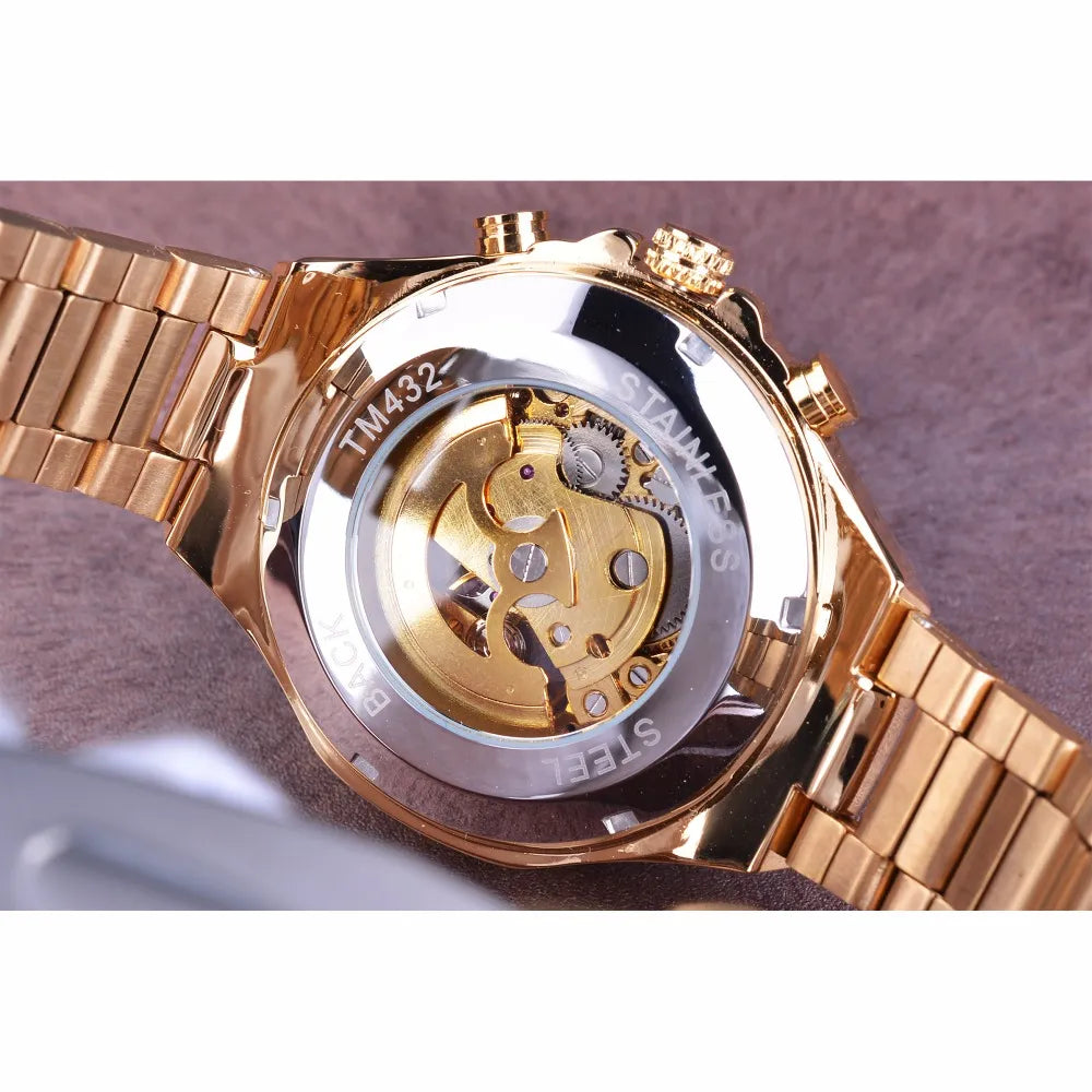 Winner Mechanical Sport Golden Luxury for Men – Automatic Skeleton Watch with a Timeless Design