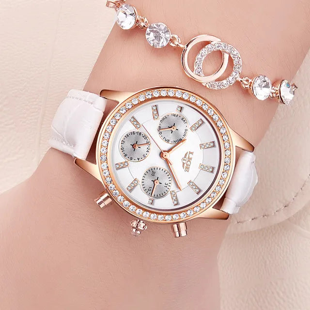 LIGE Elegance Top Luxury in Women's Fashion – Quartz, Leather, and Diamonds, the Perfect Dress Watch and Gift in a Stylish Box