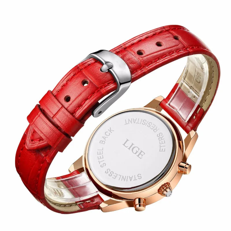 LIGE Elegance Top Luxury in Women's Fashion – Quartz, Leather, and Diamonds, the Perfect Dress Watch and Gift in a Stylish Box